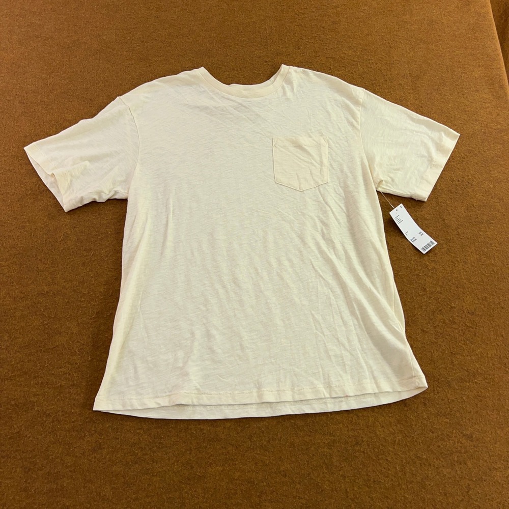 Standard Cloth Mens Small Cream Relaxed Fit Slub Pocket T-Shirt NWT *Flaw